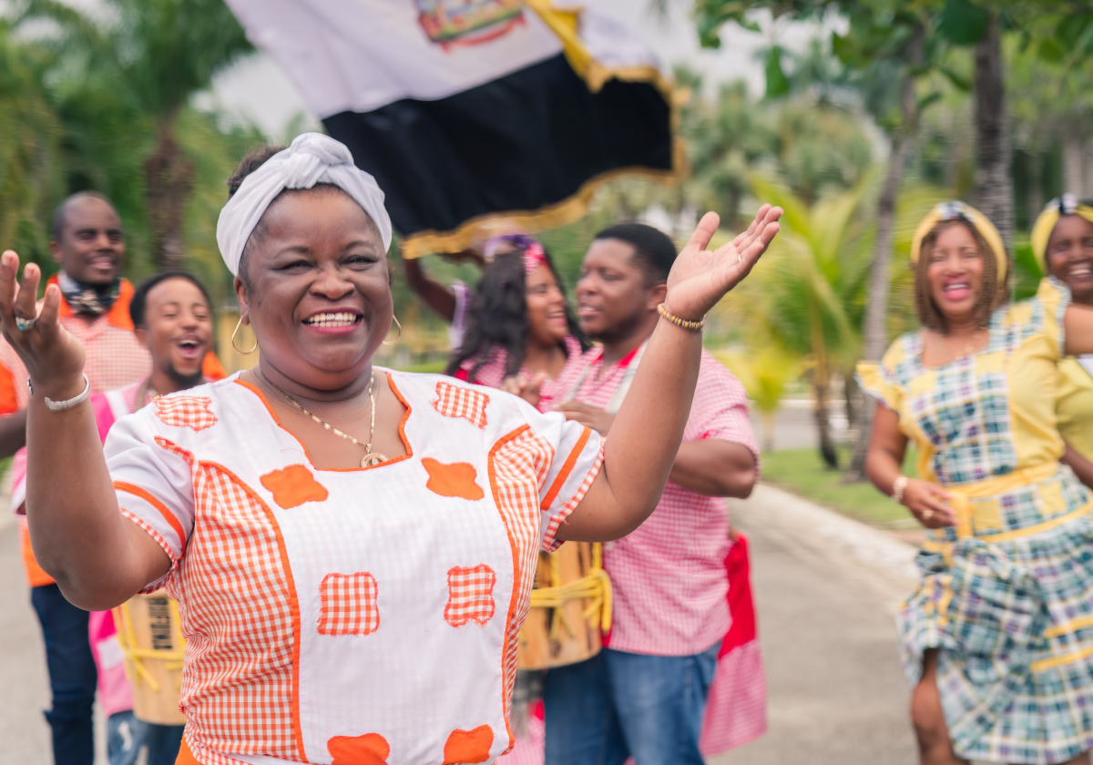 People celebrating on a street in Belize